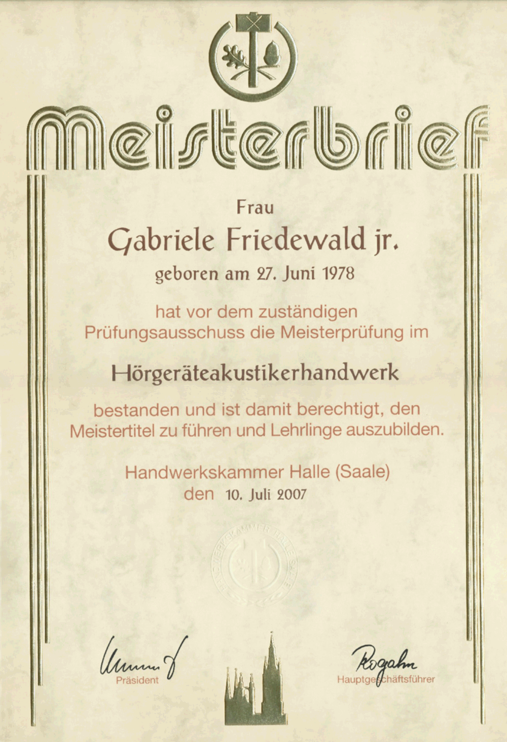 Meisterbreif, Auszeichnung & Zertifikat Meisterbreif, Auszeichnung & Zertifikat
